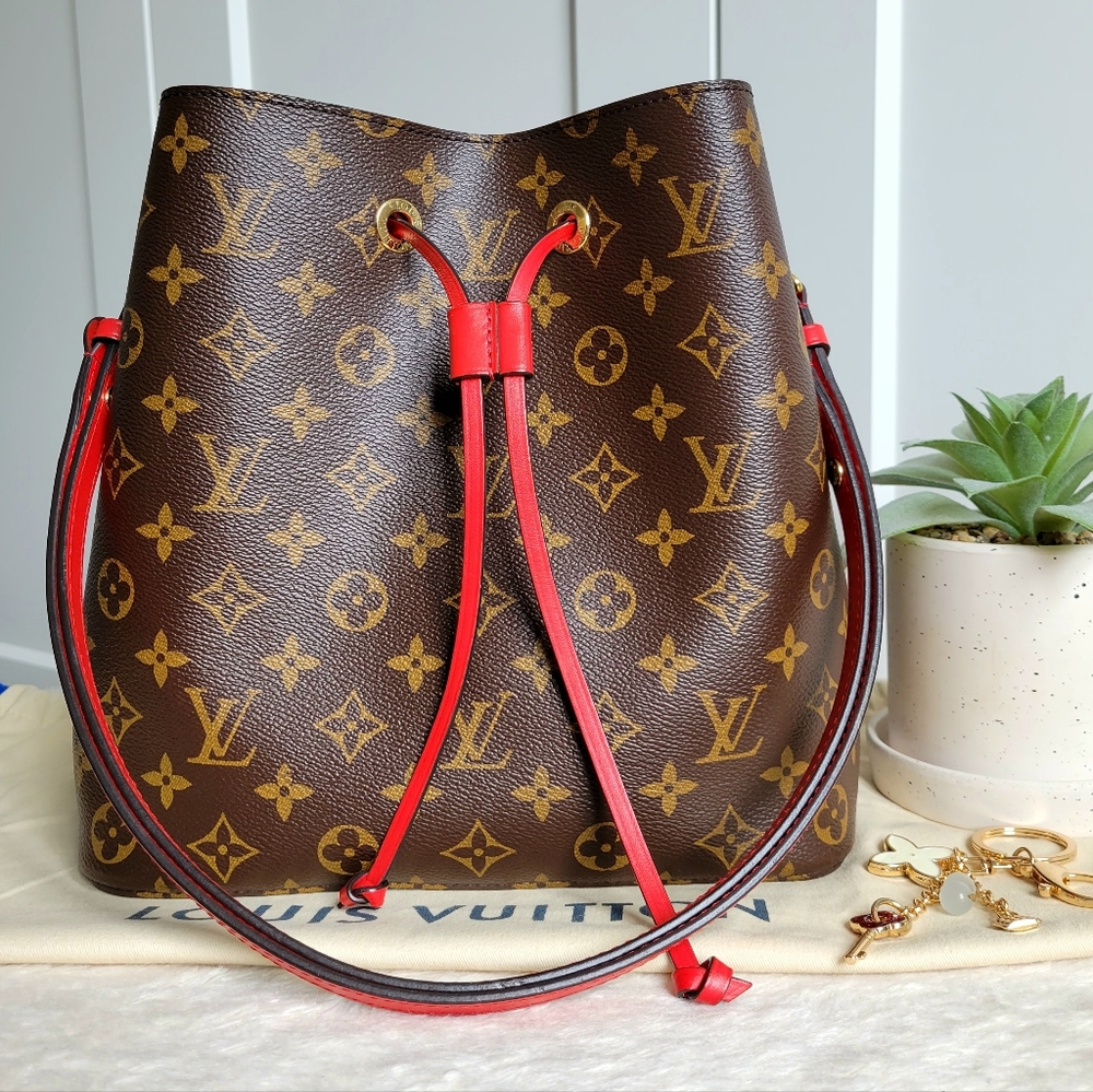 Louis Vuitton Monogram Canvas Bucket Bag with Red Trim